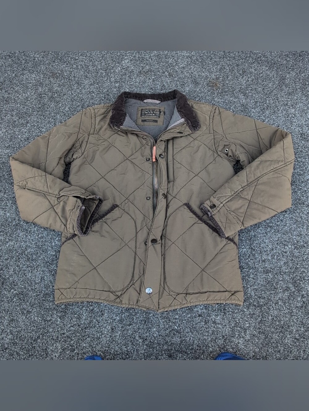 J Crew Sussex Jacket Extra Small Green Military Corduroy Trim Quilted Insulated